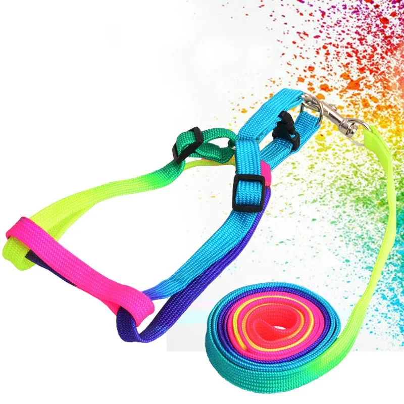 120cm Nylon Pet Harness Dog Rope Leash Collar Rainbow Dog Traction Rope Soft Walking Harness Lead Durable Safely Rope