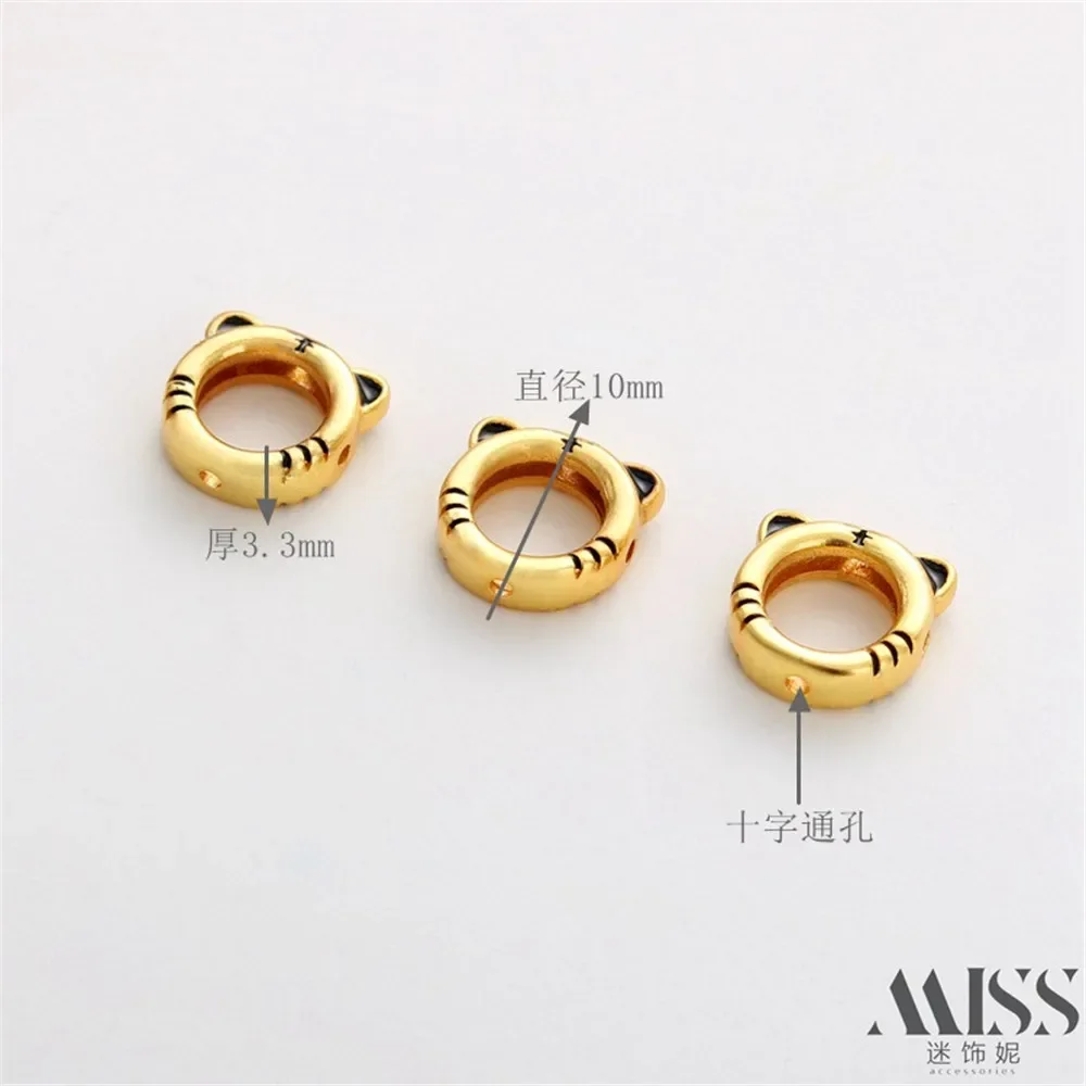

18K Gold Color Matte Gold Oil-dripping Cross Through Hole Tiger Set Bead Ring DIY Handmade Bracelet Necklace Beaded Accessories