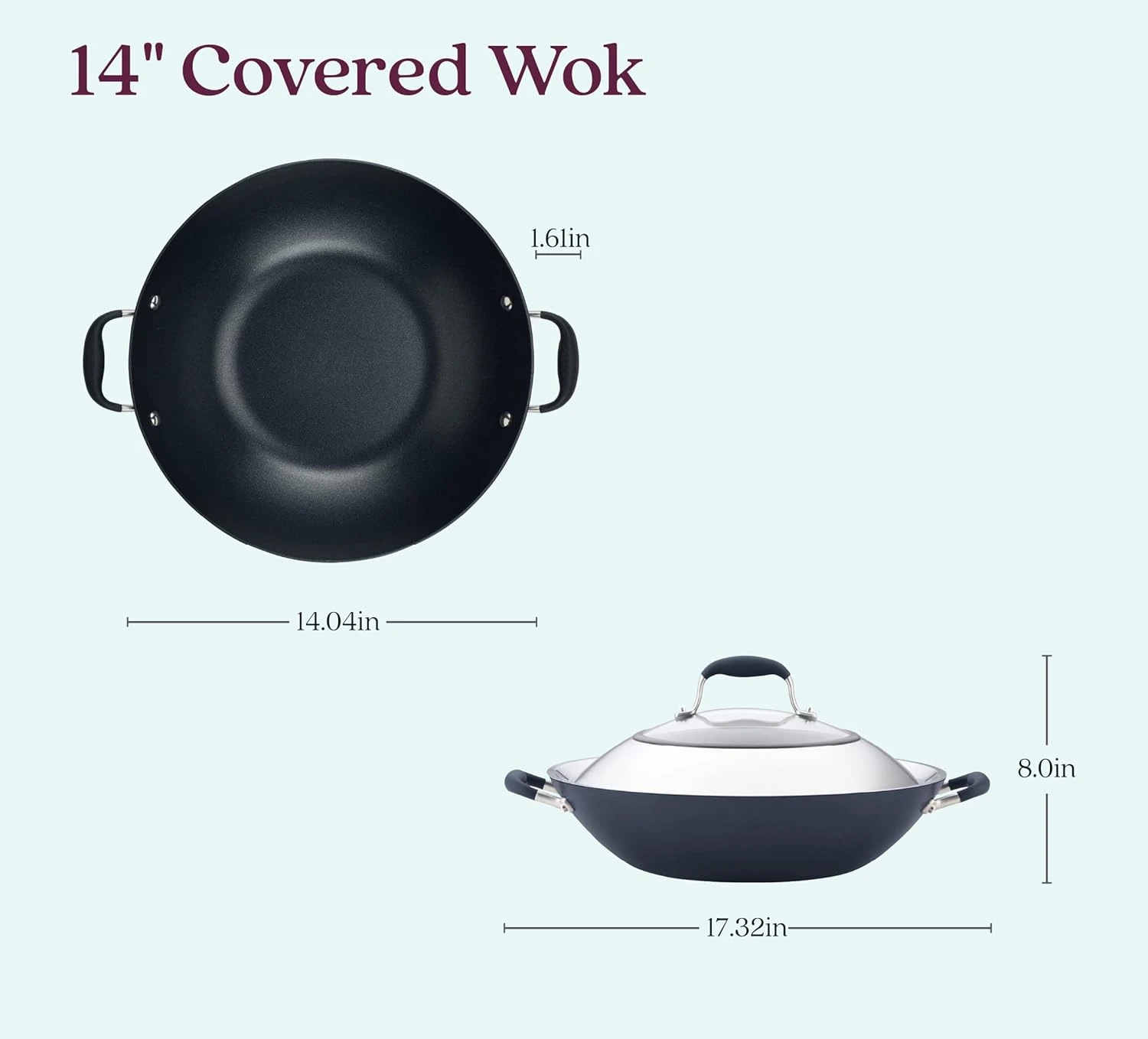 Hard-Anodized Nonstick Open Stock Cookware- Woks (14-Inch, Onyx),6.01 Quarts,Versatile nonstick wok is oven safe to 400°F