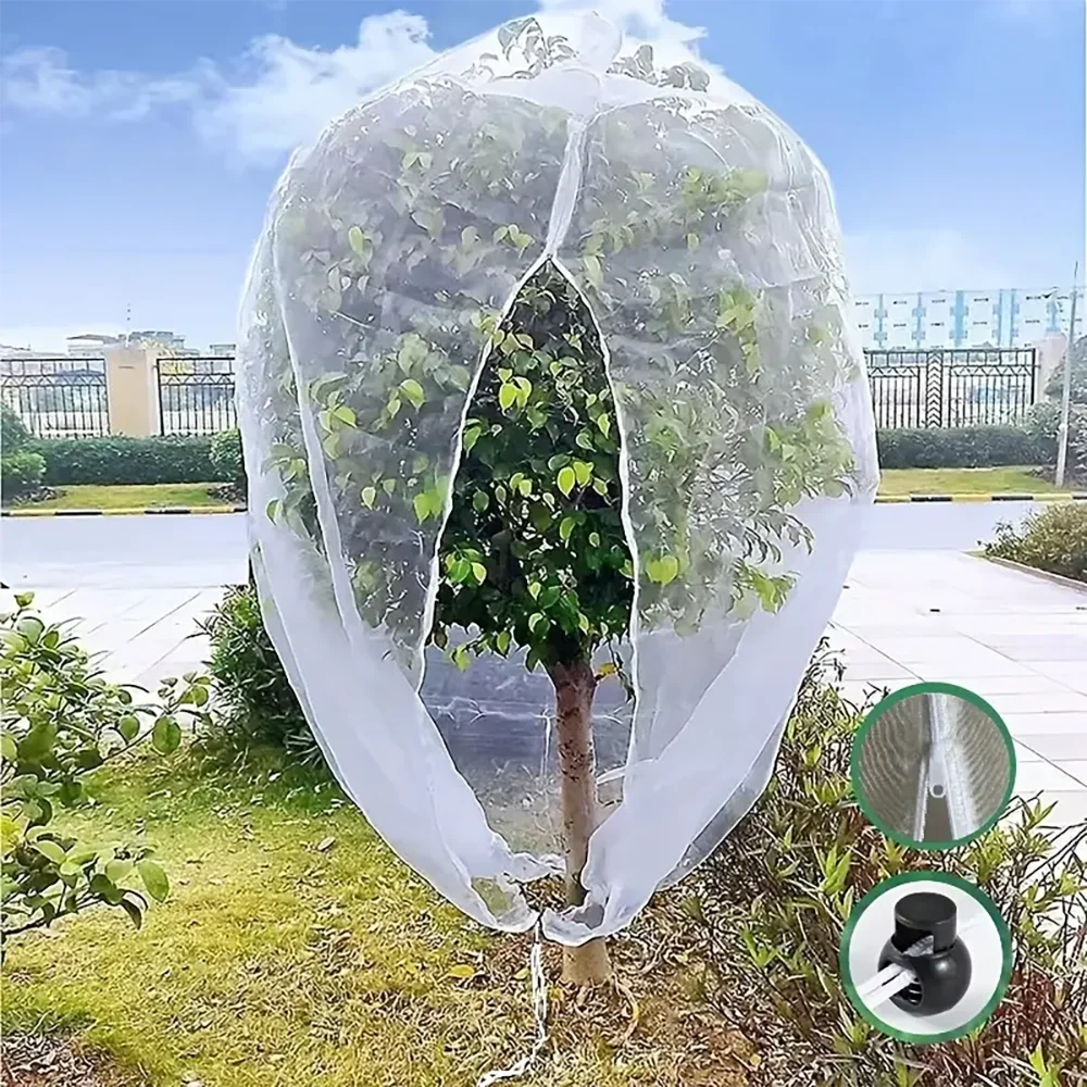 Malla de jardín extra gruesa con cordón y cremallera, protección contra insectos y pájaros para frutas, cítricos y flores, malla antiinsectos de material PE
