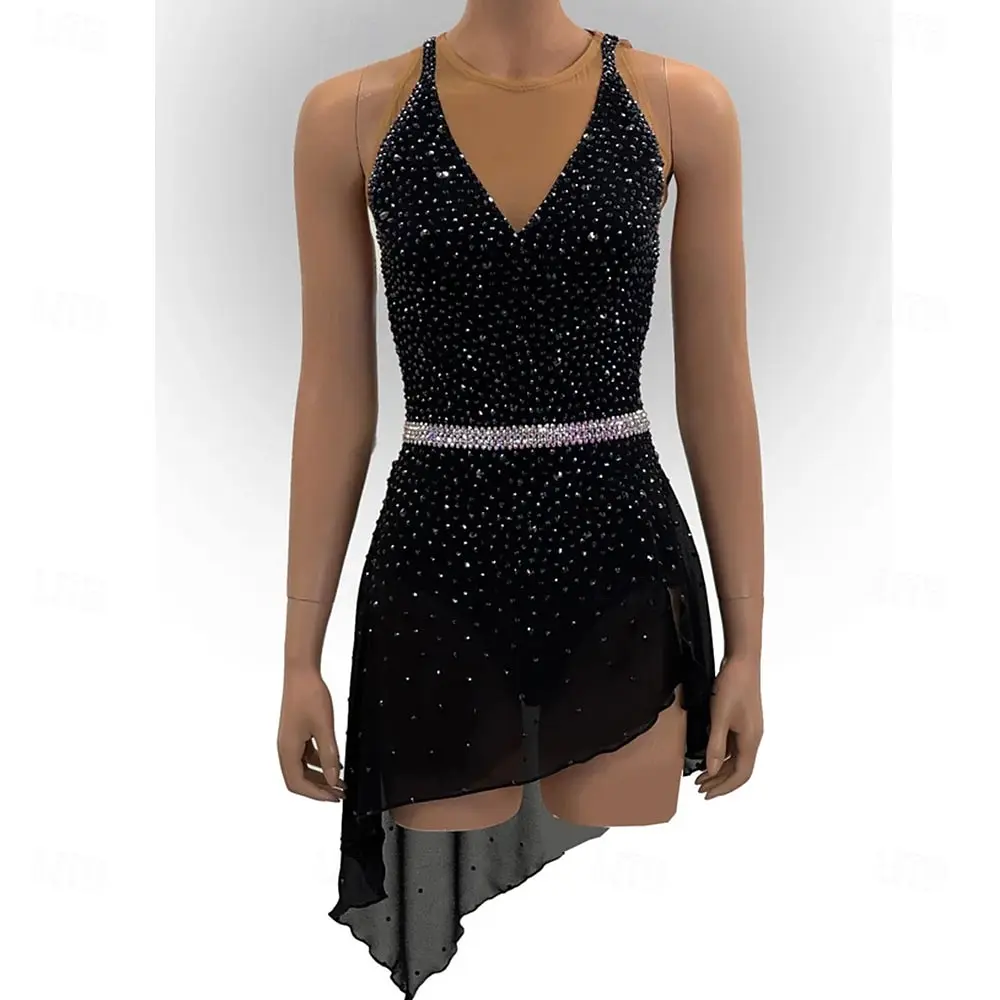

Girl Ice Skating Dress Mesh Spandex High Elasticity Training Competition Skating Wear Classic Crystal/Rhinestone Sleeveless