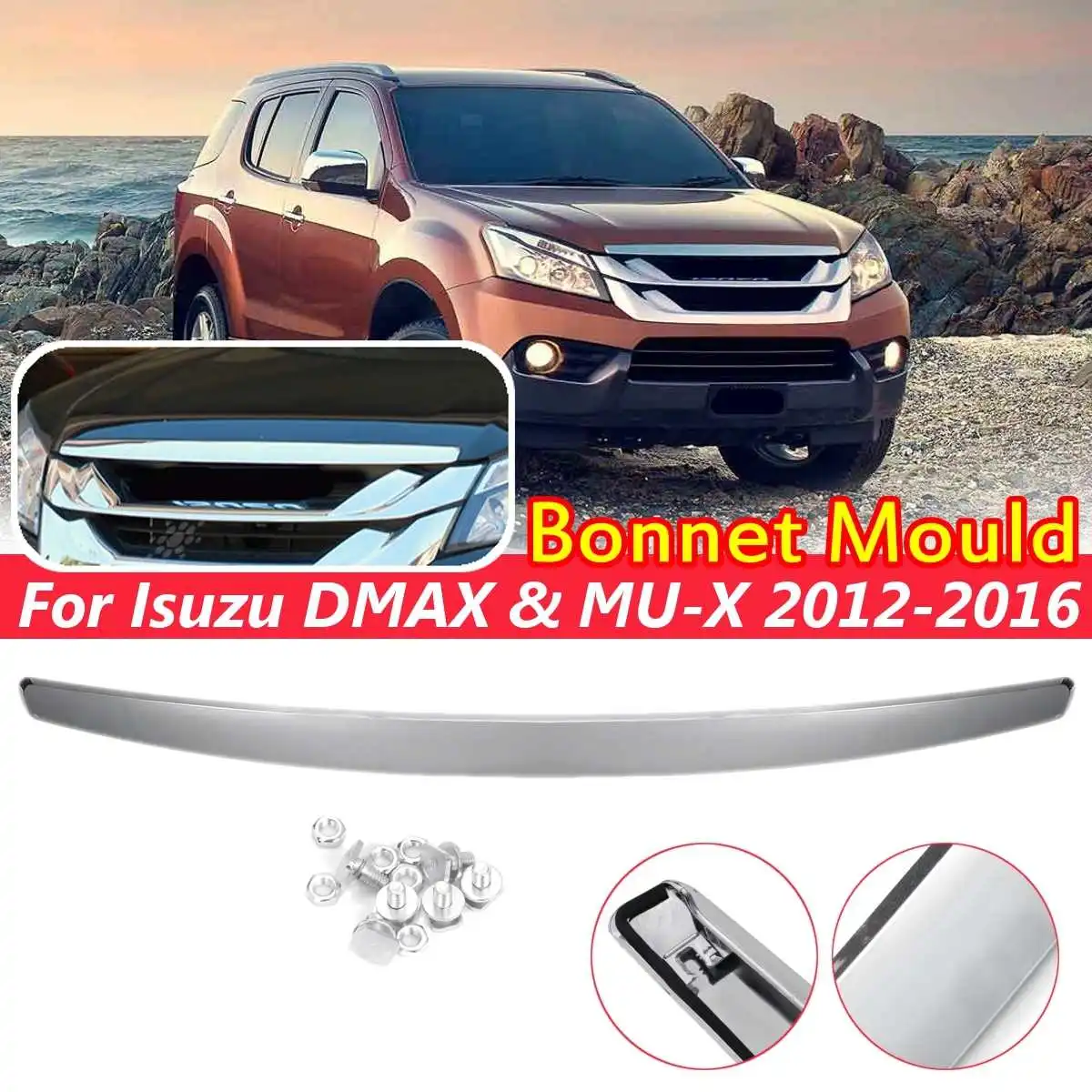 Silver Bonnet Mould Trim Garnish For Isuzu DMAX & MU-X 2012-2016 Auto Styling Front Hood Bonnet Grille Grill Bumper