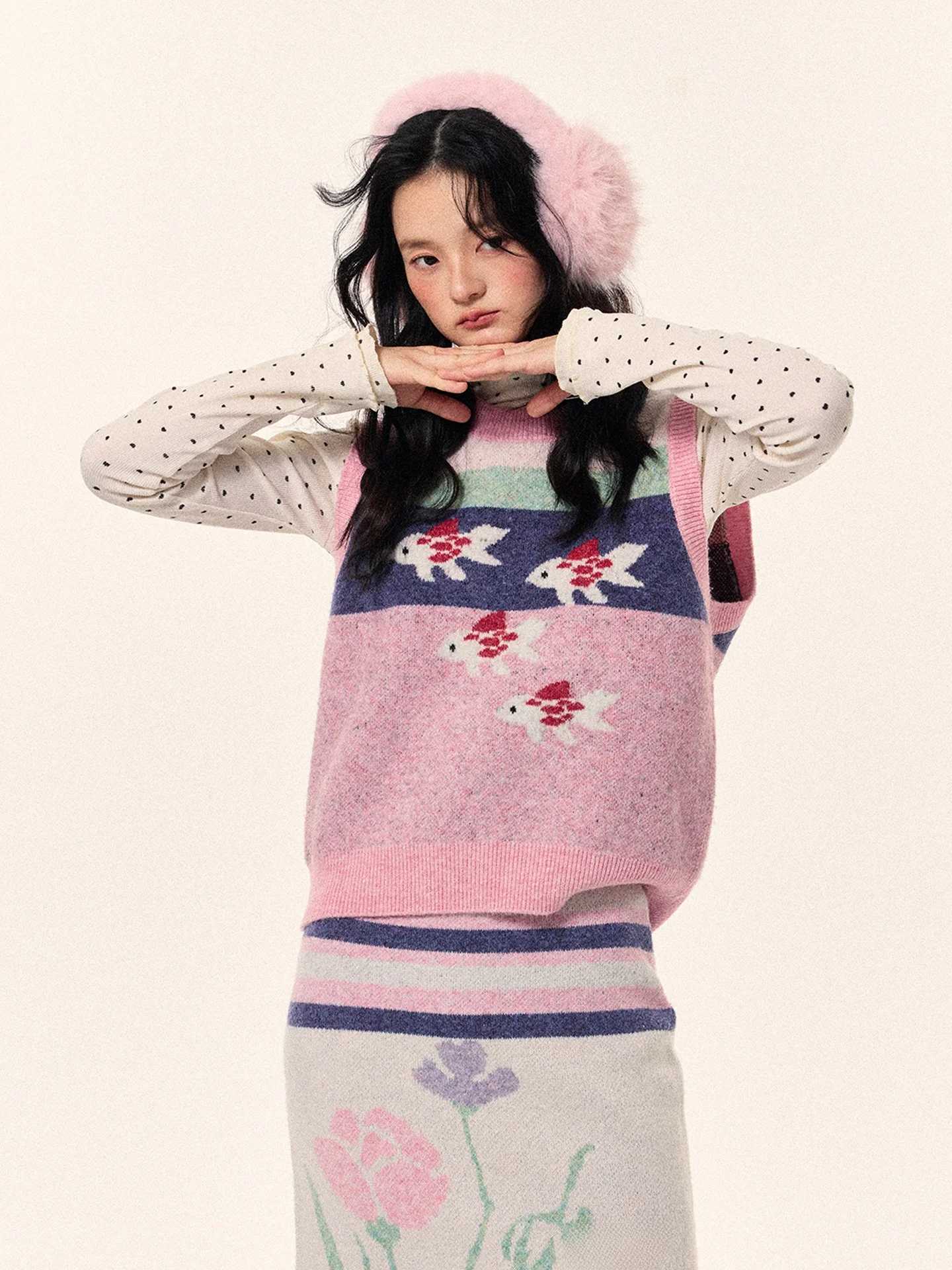 

Очаровательный вязаный свитер Goldfi, жилет Sweet Sle, свободный крой, круглый, Ne No Sve, теплый, для осени и зимы, с мультяшным узором