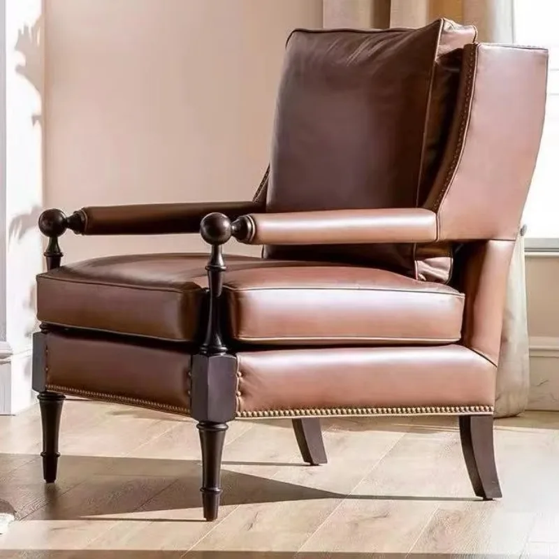 Retro Solid Wood Removable Installable Household Single Chair Living Room Bedroom Balcony
