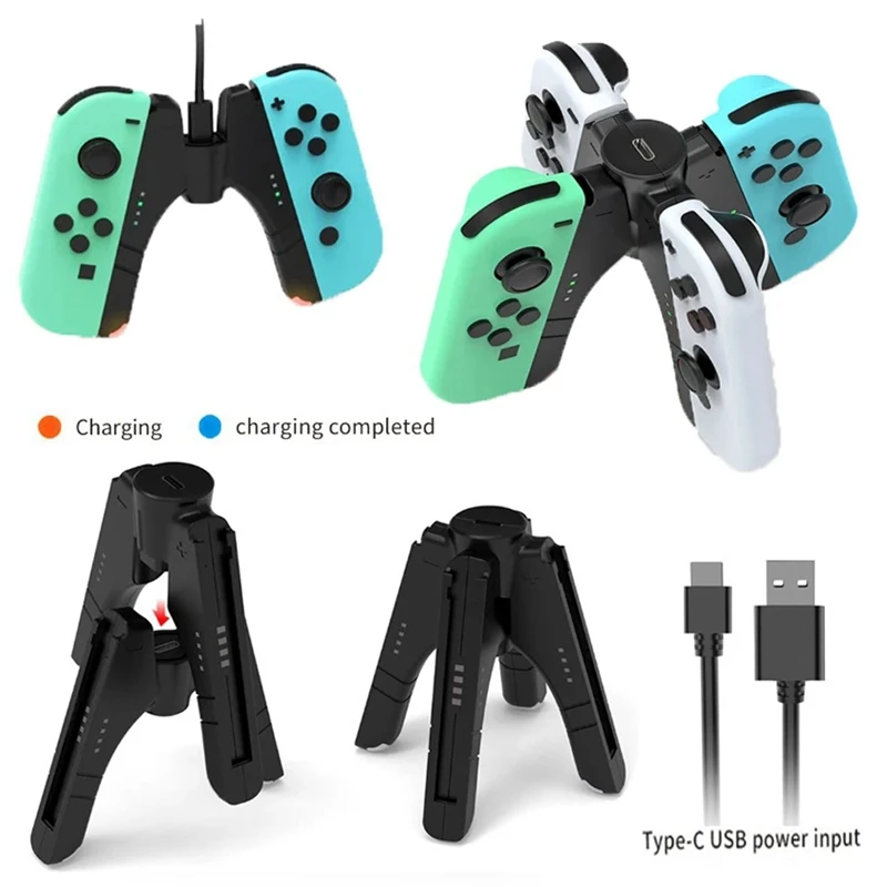 Pegangan Pengisi Daya Pengontrol Game 4-In-1 Harian untuk Pengisi Daya Pengontrol OLED Nintendo Switch/Switch Joycon Menangani Dok Pengisi Daya