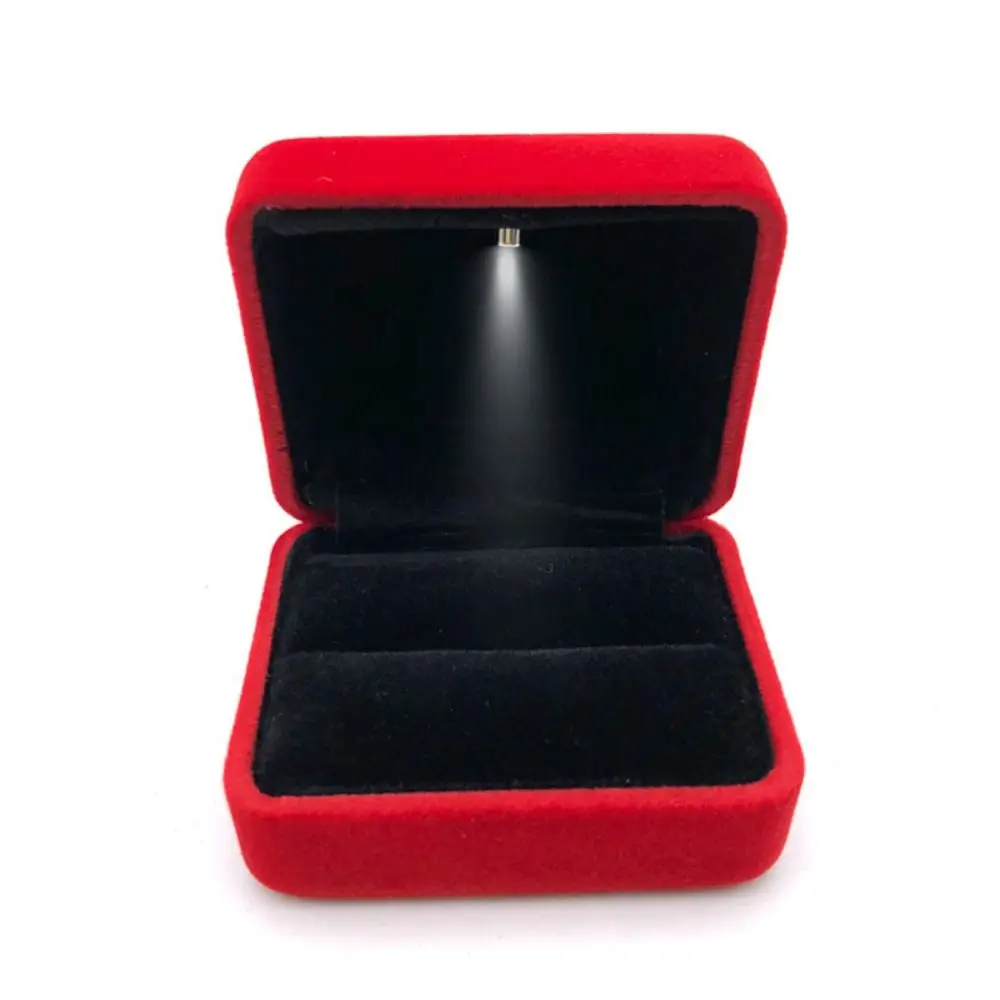 

Velvet LED Ring Jewelry Box Square Shape Solid Color Ring Holder Case Durable Reusable Jewelry Organizer Box Birthday Gift