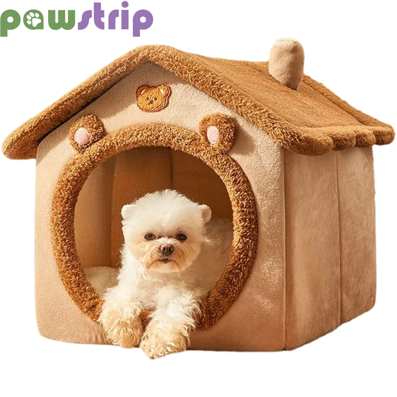 Foldable Dog House Winter Warm Plush Pet Sleeping Nest Removable Enclosed Cat Dog Sofa Cushion Portable Kennel Pet Supplies