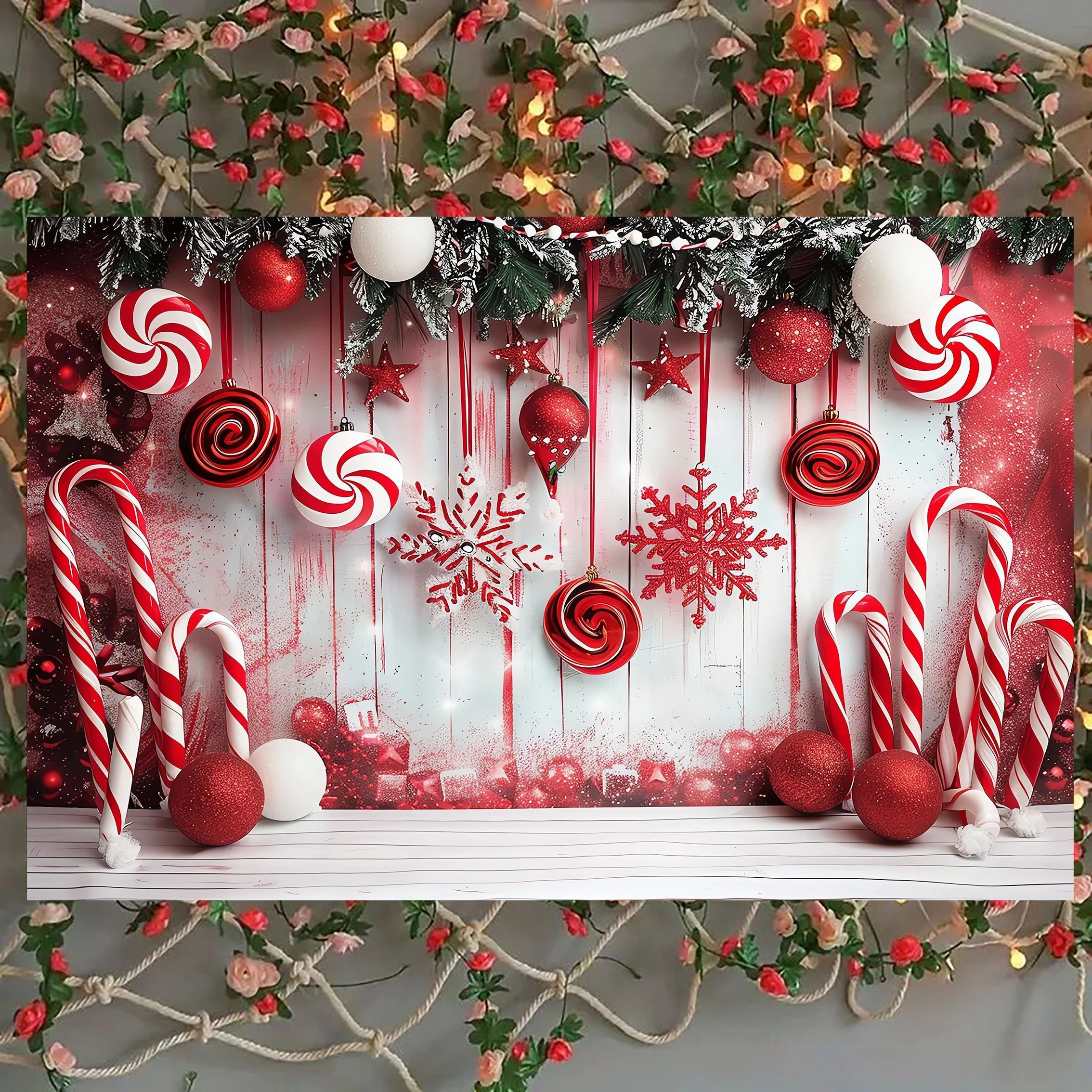 Red Cane Candy Weihnachts feier Hintergrund Stoff-aus Polyester-Material, geeignet für Fotografie und Dekoration