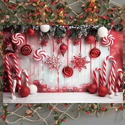 Red cane candy Christmas party background fabric - made of polyester material, suitable for photography and decoration