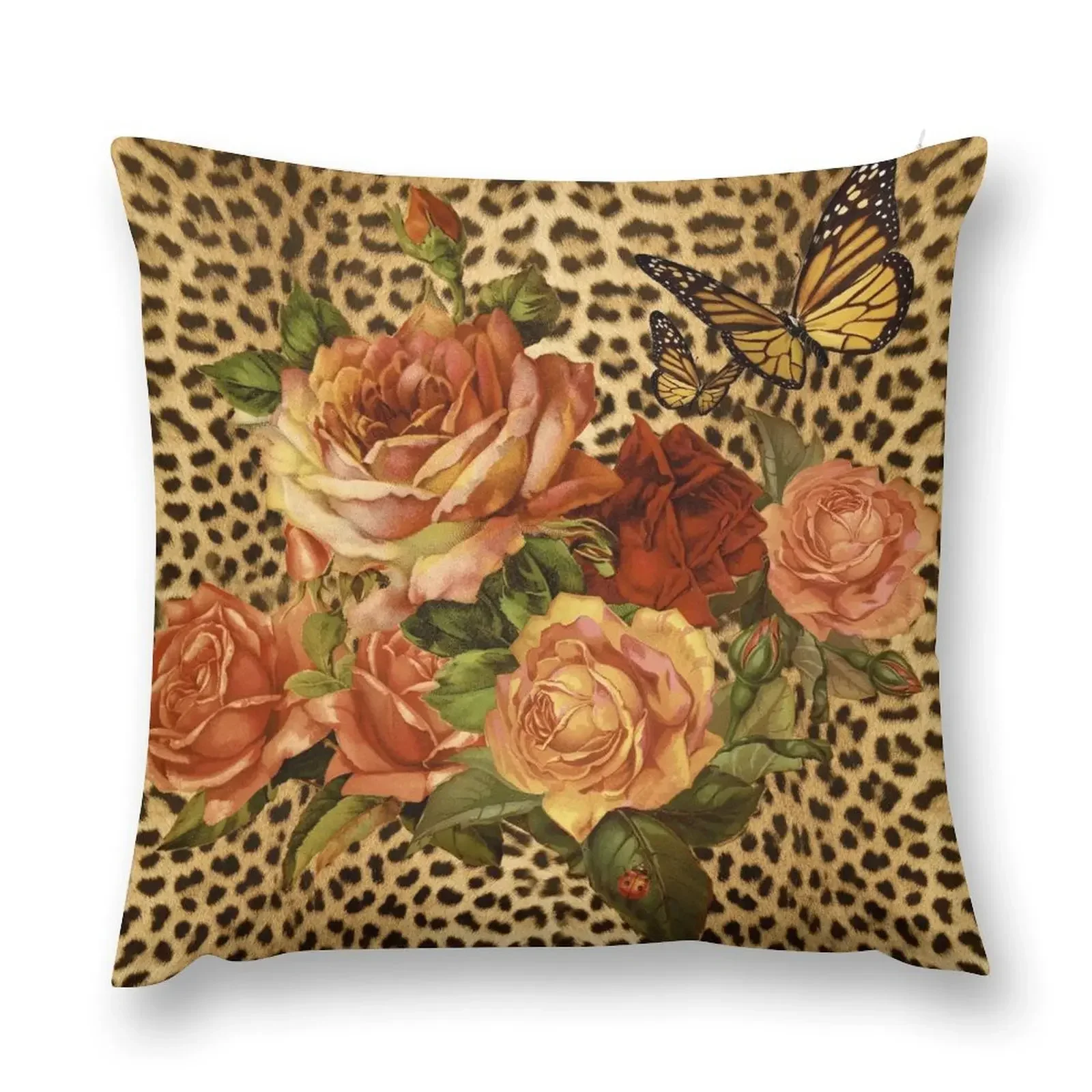 

Leopard Rose Victorian Butterfly 2 Throw Pillow Couch Cushions Marble Cushion Cover pillow