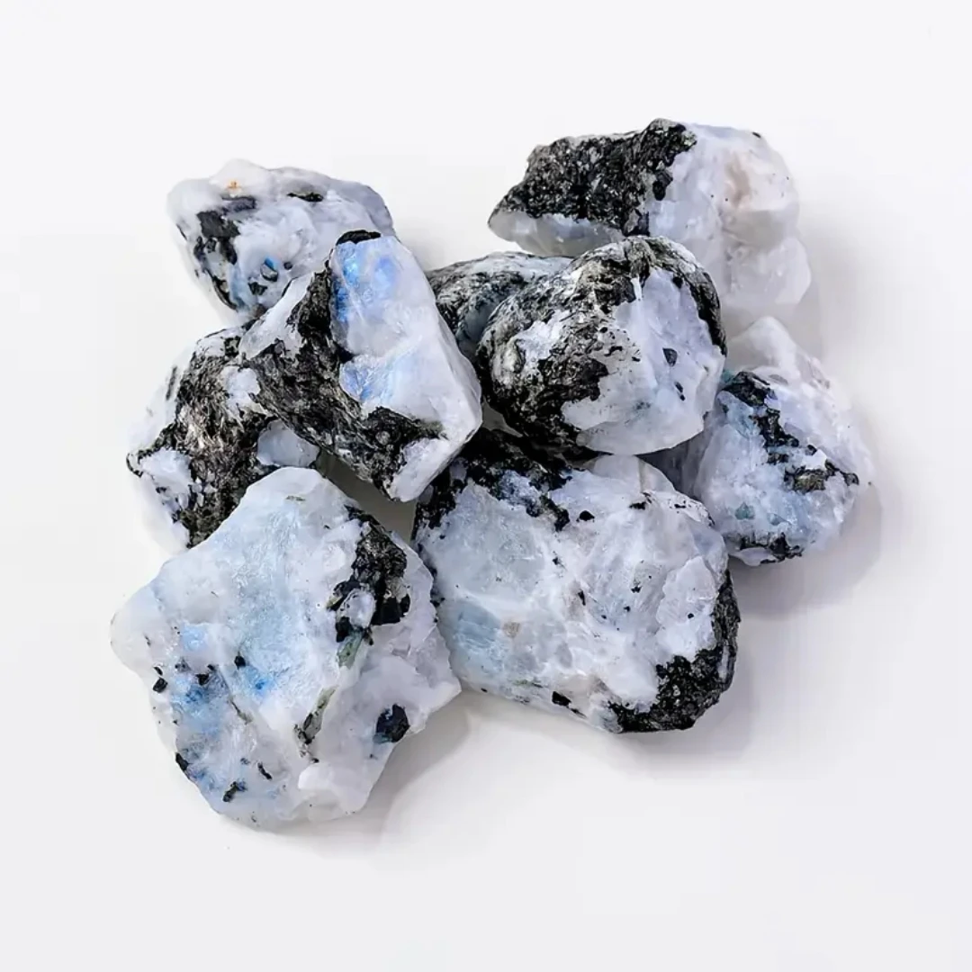 40g/120g/240g Piedra lunar de arcoíris Natural Piedra rugosa Mineral, Piedra blanca y negra, bonsái de jardín para pecera, regalo de decoración del hogar