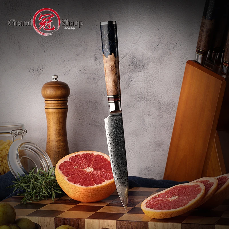 5.3 inch AUS-10 Utility Knife 67 Layers Damascus Steel Kitchen Knives Sharp Fruit Paring Meat Cutter Petty Knives Grandsharp