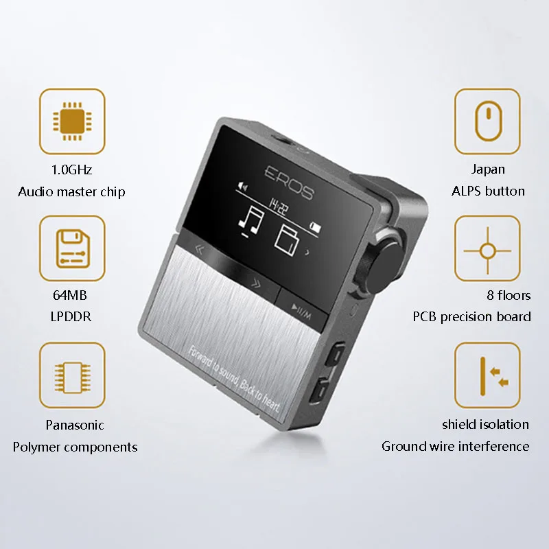 مشغل موسيقى صغير بدون فقدان بلوتوث رياضي DSD فك تشفير HIFI مشغل موسيقى درجة حرارة جهاز كمبيوتر شخصى صغير عمر بطارية طويل MP3