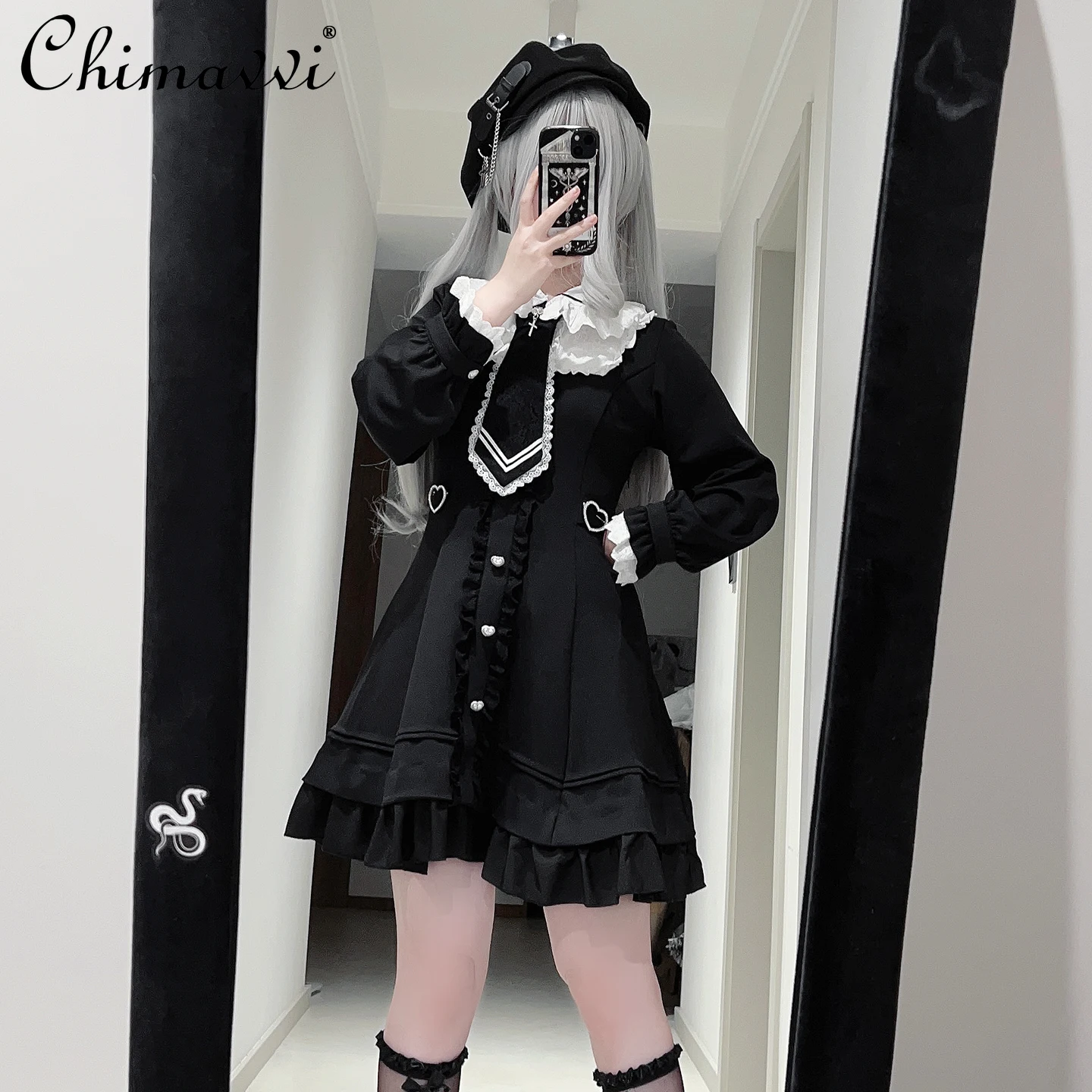 

Japanese Mass-Produced Lace Patchwork Long Sleeve Short Sleeve Dress Subculture Gothic Girl High Waist Elegant Lolita Dresses