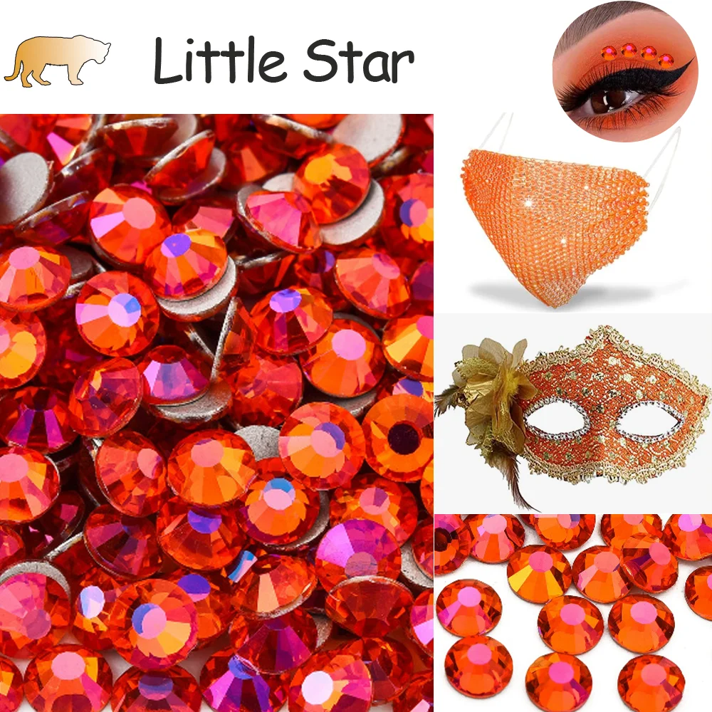 

Orange Light Flatback Rhinestones Glitter Nail Charms Non Hotfix Gemstones Strass for uñas стразы crystals for DIY Vestidos