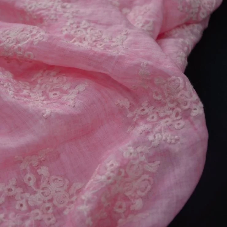 

Чистая льняная тонкая прозрачная вышитая ткань Pinki P, окрашенная и вышитая, для платьев или халатов