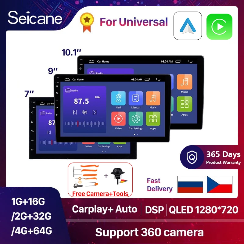 

Seicane 2 din 7/9/10 inch Android 13 Universal Multimedia Player Carplay Android Auto For Honda VW Hyundai Kia Suzuki Toyota