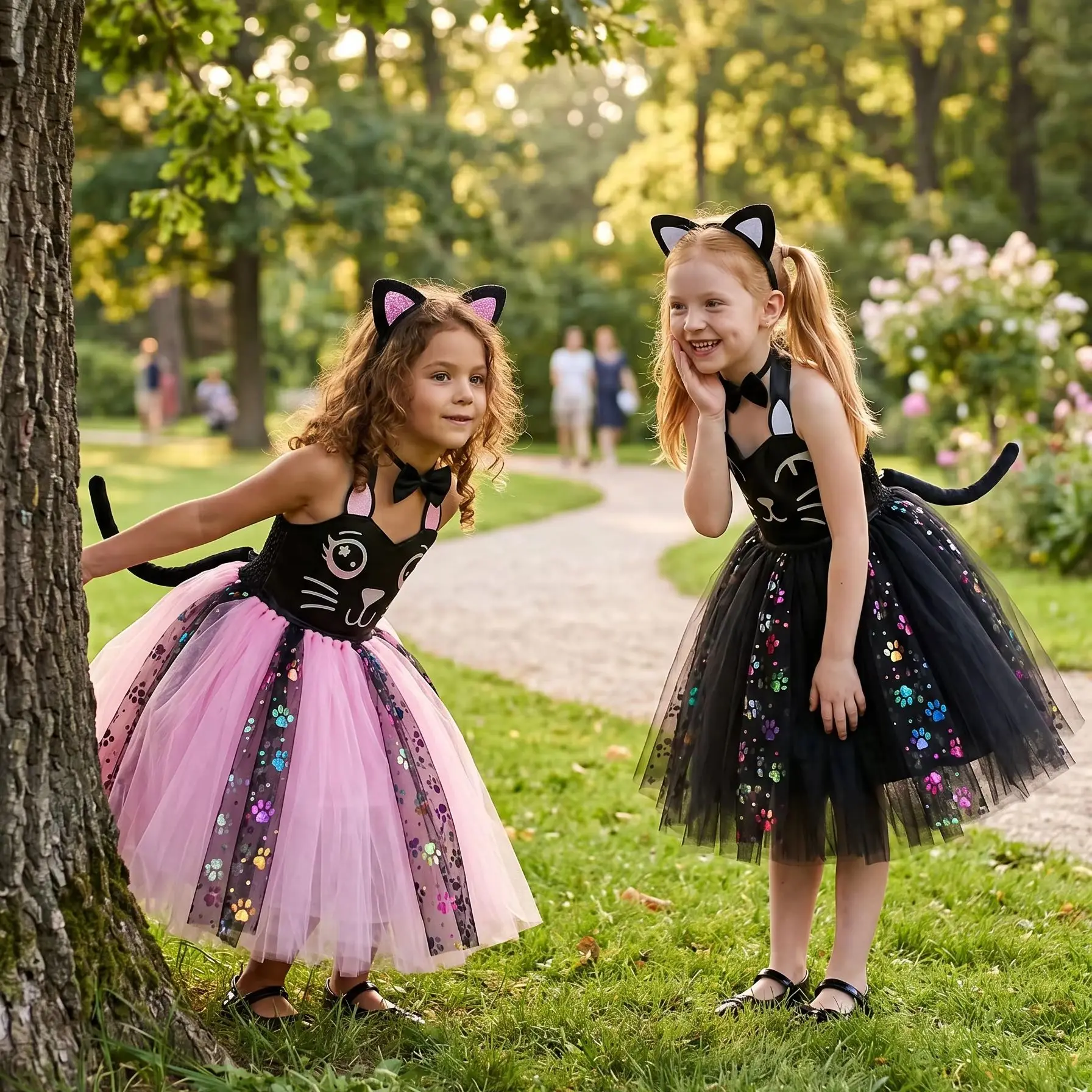 Halloween Animal Cat Cosplay Props Girls Costume Sequins Tutu Dress Headdress Tail Birthday Party Fancy Gift Dresses