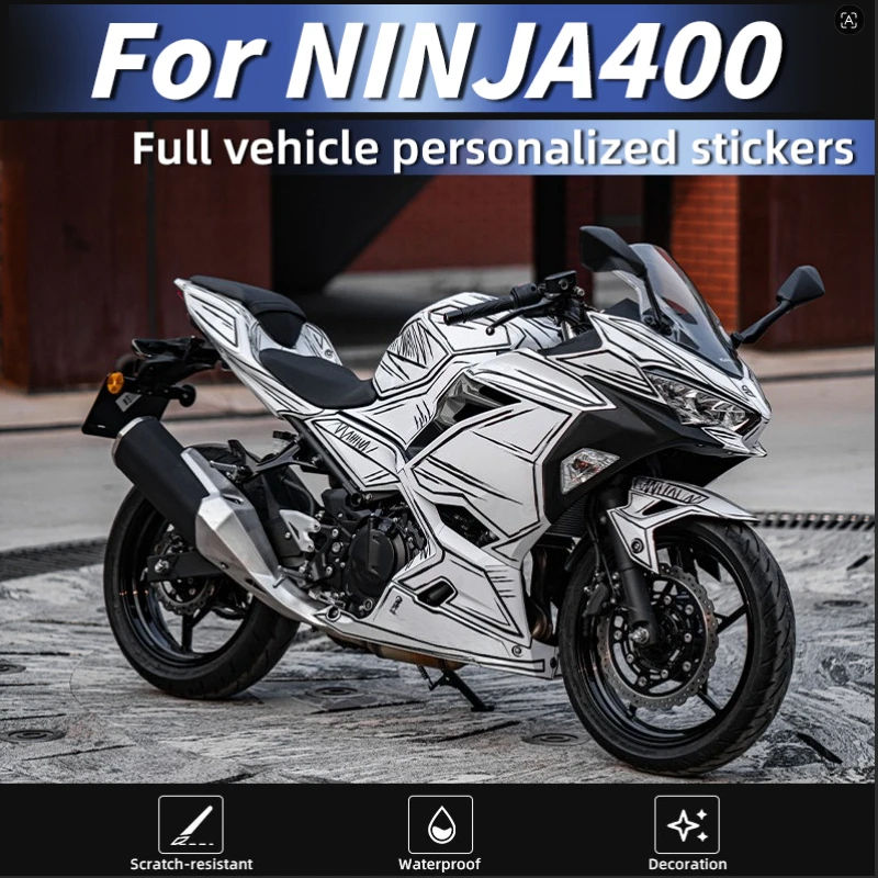 

Motorbike Full Set Decorative Stickers, Compatible with Kawasaki Ninja 400, Sun Protection Waterproof Body Fairing Decals
