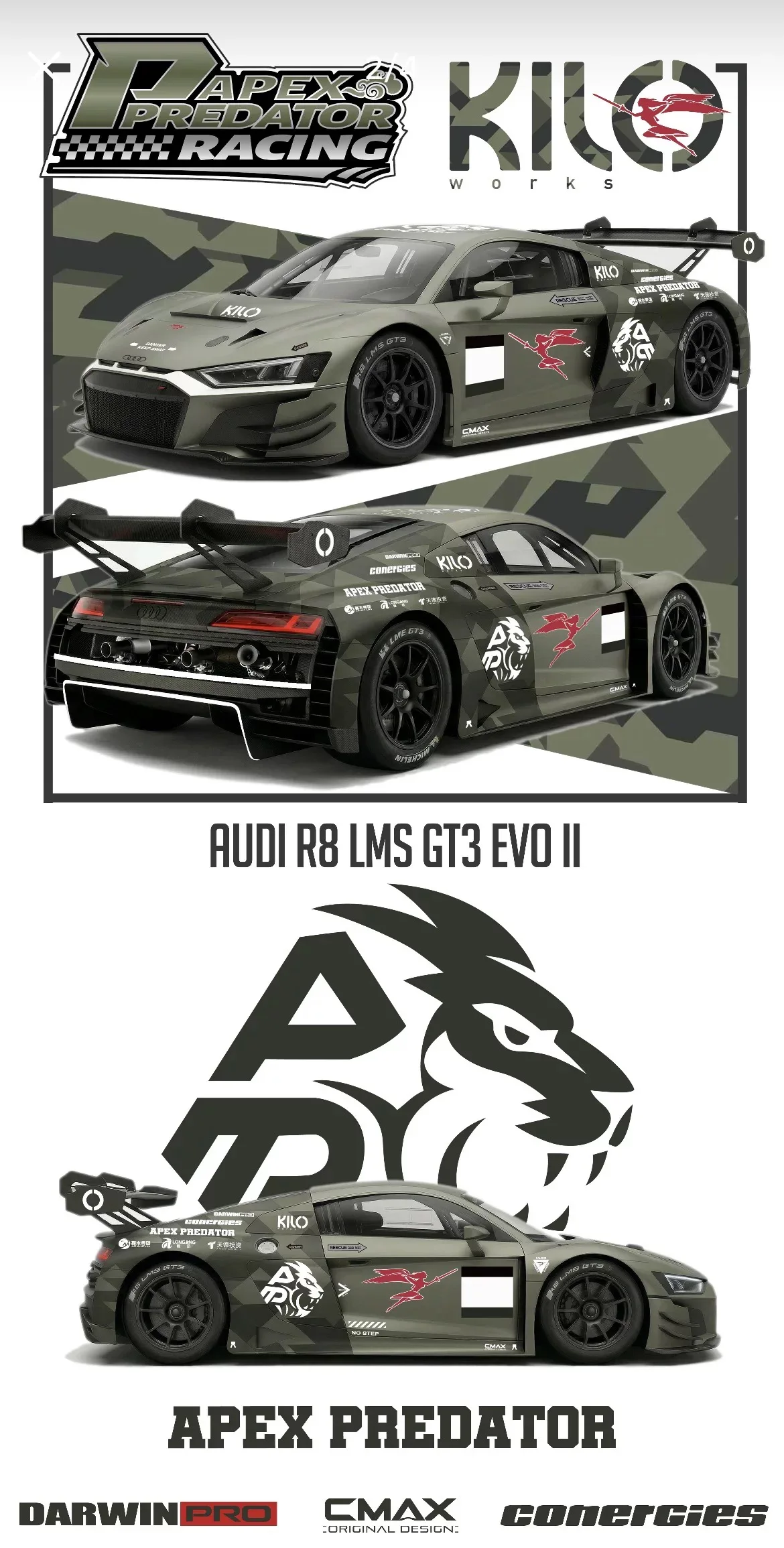 darwinpro-x-kilo-164-r8-lms-gt3-evo-ii-modelo-de-auto-coleccionable-para-mujeres-juguete-automotriz