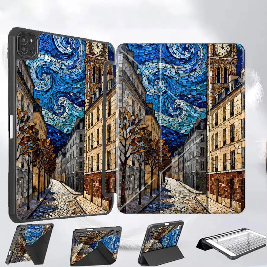 

Tablet Case For iPad Pro 11th 10th 9th 8th 7th 12.9inch Air 4 5 M3 M2 M4 11inch Mini 6 7 Pro 2025 Holder Cover Starry Sky Town
