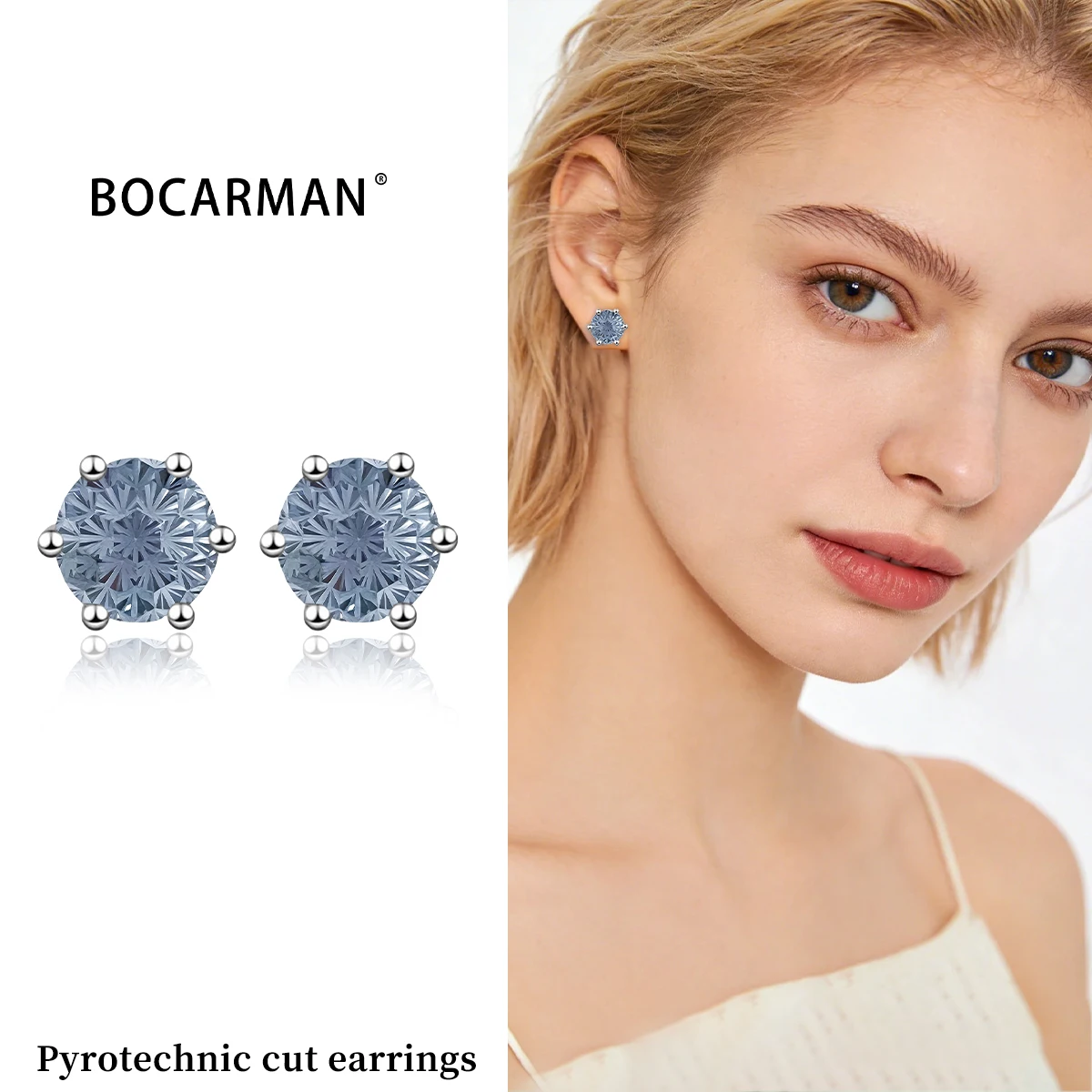 

Серебряные серьги BOCARMAN S925 с серым фианитом огранки «пиротехнический», ювелирные изделия для женщин, простые, гипоаллергенные, подарочные