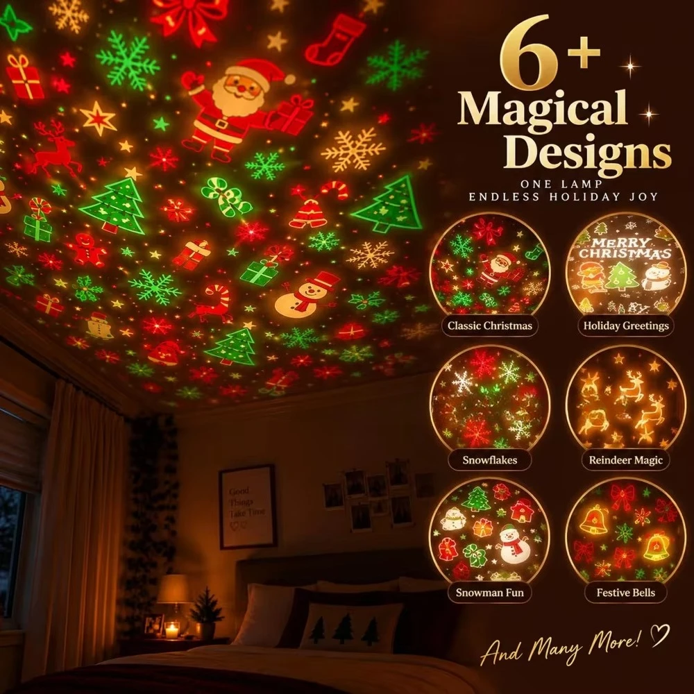 New Christmas Projector Light, USB Powered Christmas Night Light with 6+ Holiday Patterns, Flexible Tree Lamp for Bedroom view 6