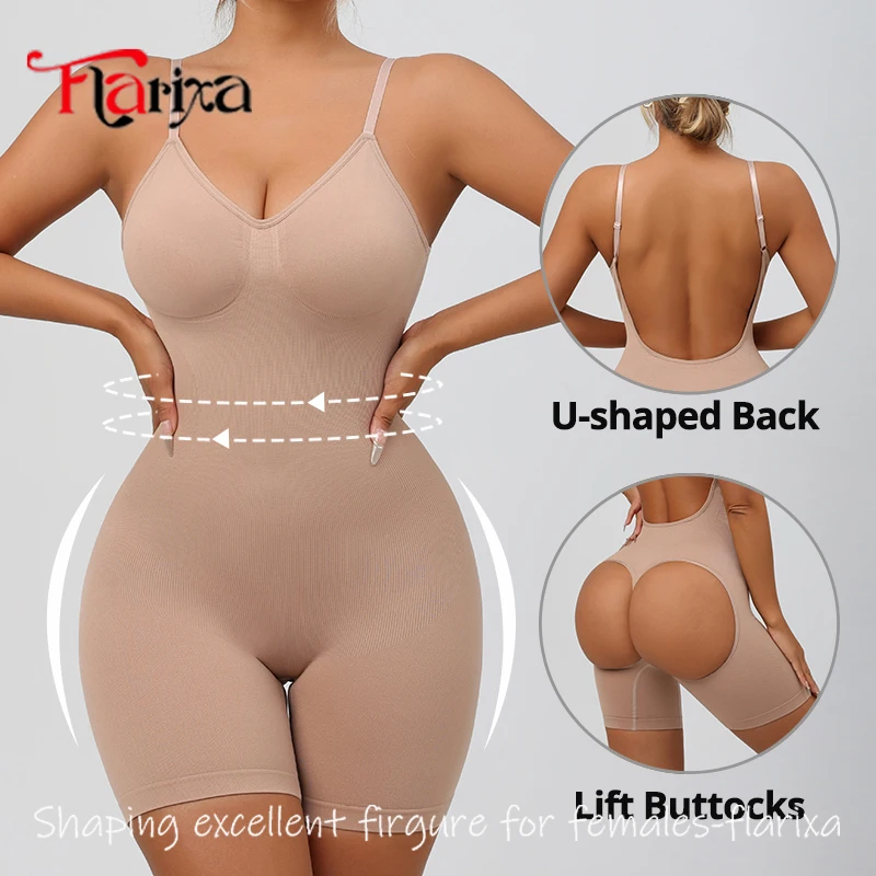 Flarixa Bodysuit Shapewear Women Tummy Control Low Back Body Shaper Butt Lifter Backless Slimming Sheath Flat Belly Corset