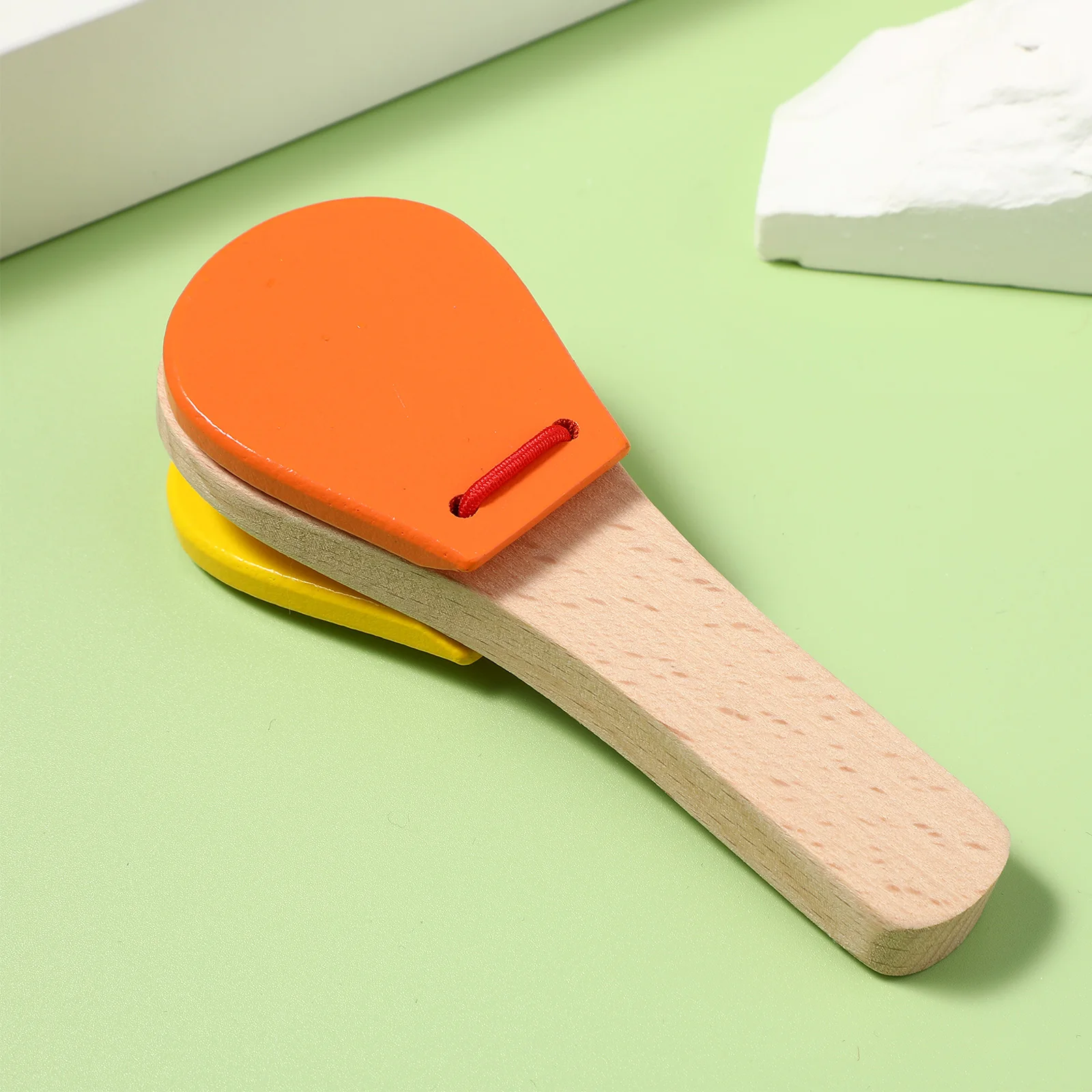 

Wooden Castanet Clapper Kids Musical Finger Handle Percussion Lightweight Educational Hand-Eye Coordination Interactive