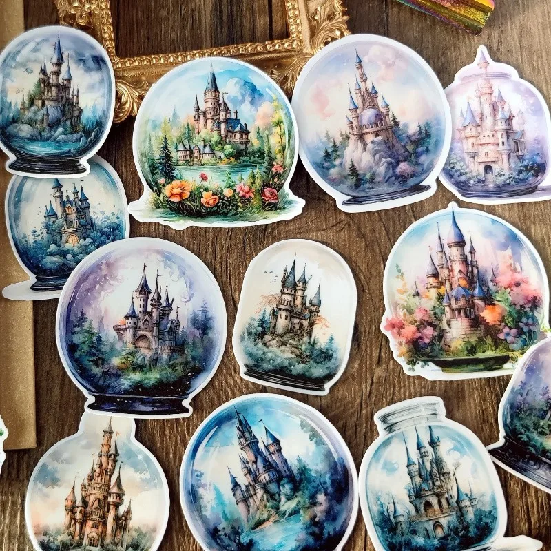 1 Set Colorful Fantasy Magic Bottle Glass Castle Stickers Scrapbooking  Decorative DIY Stationery Waterproof Journals Notebooks