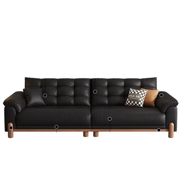 Medieval style living room solid wood sofa simple first layer cowhide small apartment cloud down retro black leather sofa