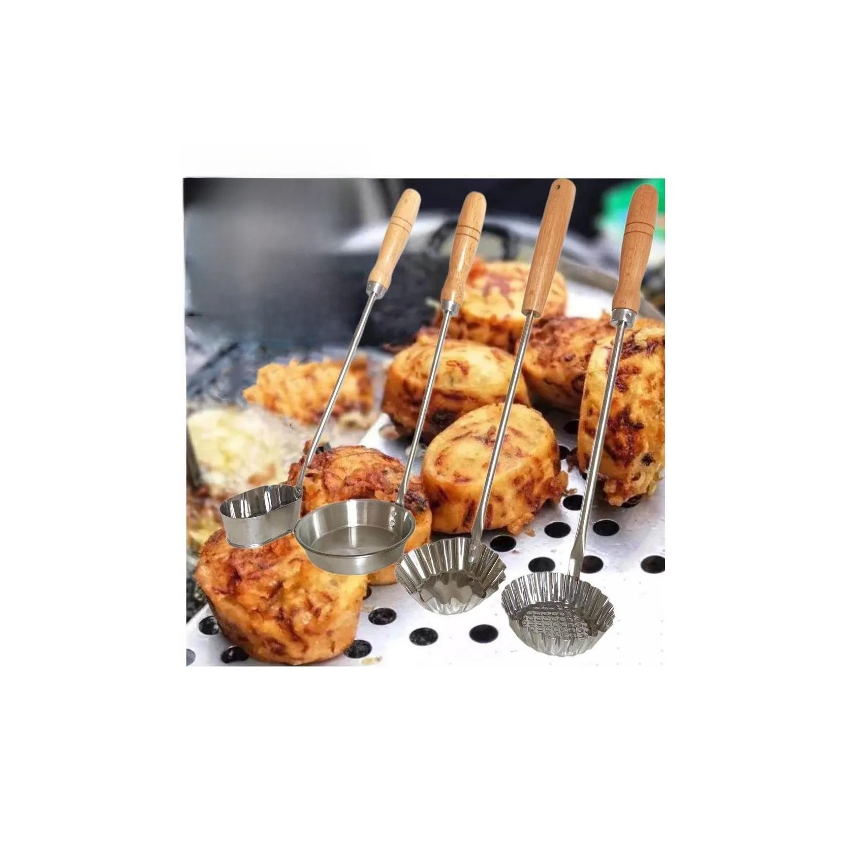 Non-Stick Shrimp Cake Moon Ba Seafood Cake Peanut Cake Lantern Cake Deep-Fry Tool Kitchen Cooking Utensil Steel Geometric Shape