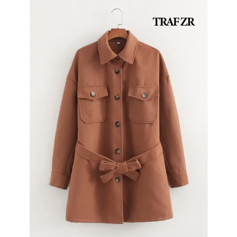 TRAF ZR Wool and Blends Coats Lady Trend 2024 Long New in Vintage Top Femme Chic Lady Comfortable Women's Luxury Elegant coats