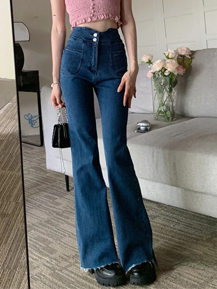 

Blue Vintage Jeans Women High Waist Casual Baggy Flare Pants Female Streetwear Chic Y2K Wide Leg Denim Pants Winter 2022 New