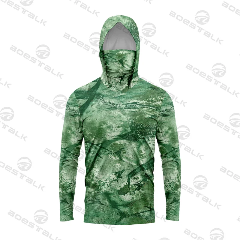 

Men's Summer Fishing Hooded Shirt Uv Protection Fishing Mask Outdoor Sun Protection Long Sleeve Fishing Shirt Fishing Clothes