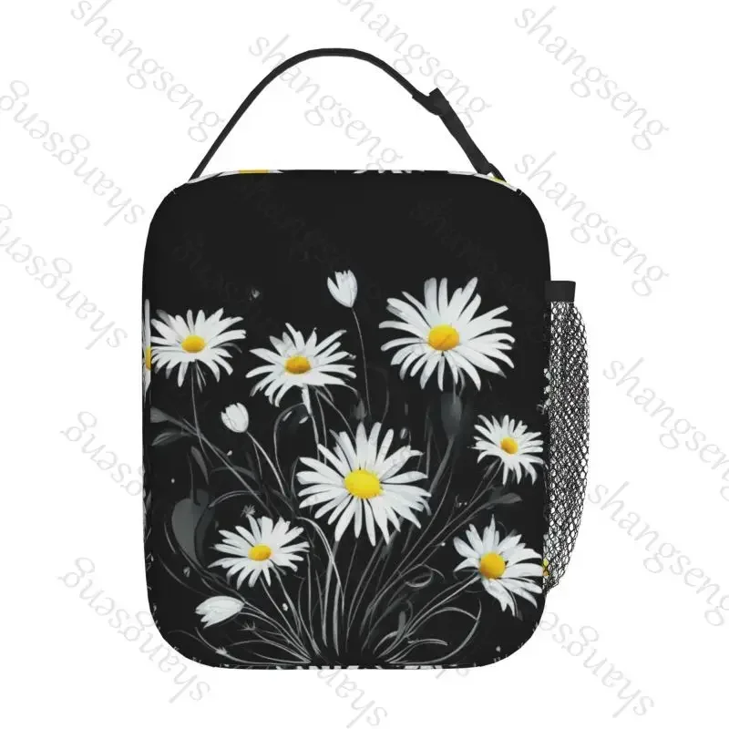 Daisy flowers Chamomile Lunch Bag insulated bag,student thickened waterproof Bento Bag Outdoor Travel Ice Pack, Picnic Bag