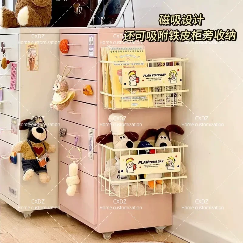 Mobile Iron Storage Cabinet with Drawers Metal Desk Side Cabinet Organizer for Home Office Decoration