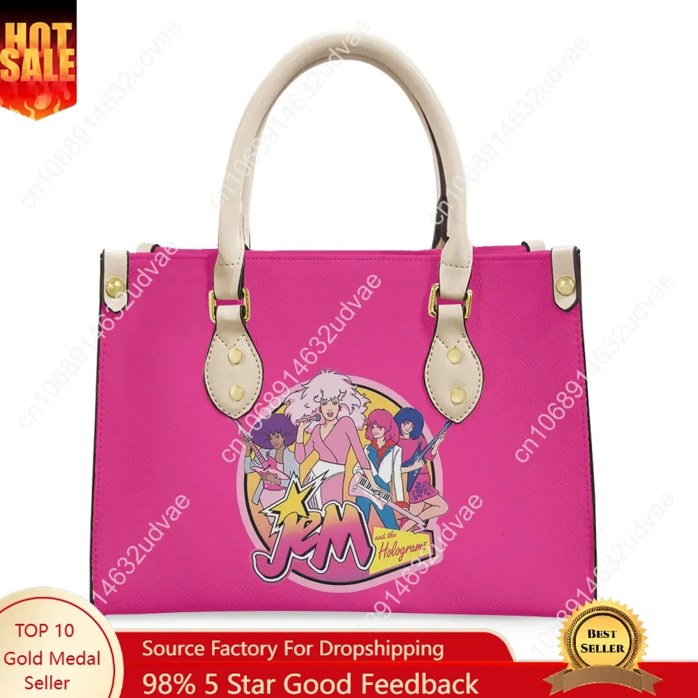 

Jem and The Holograms Tote Bag Purse Womens Mens High Quality Personalized Text Image PU Leather Handbag Shopping Gift Bags