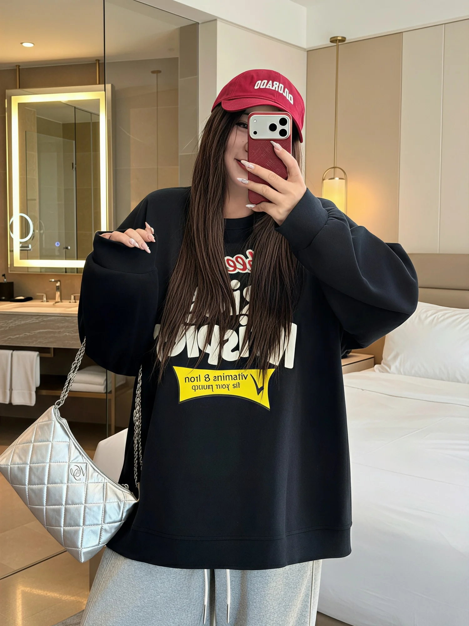 

plus Size Women's round Neck Sweatshirt American Style Letter Print Fashion Loose Casual Slimming Spring Thick Cotton Polyester