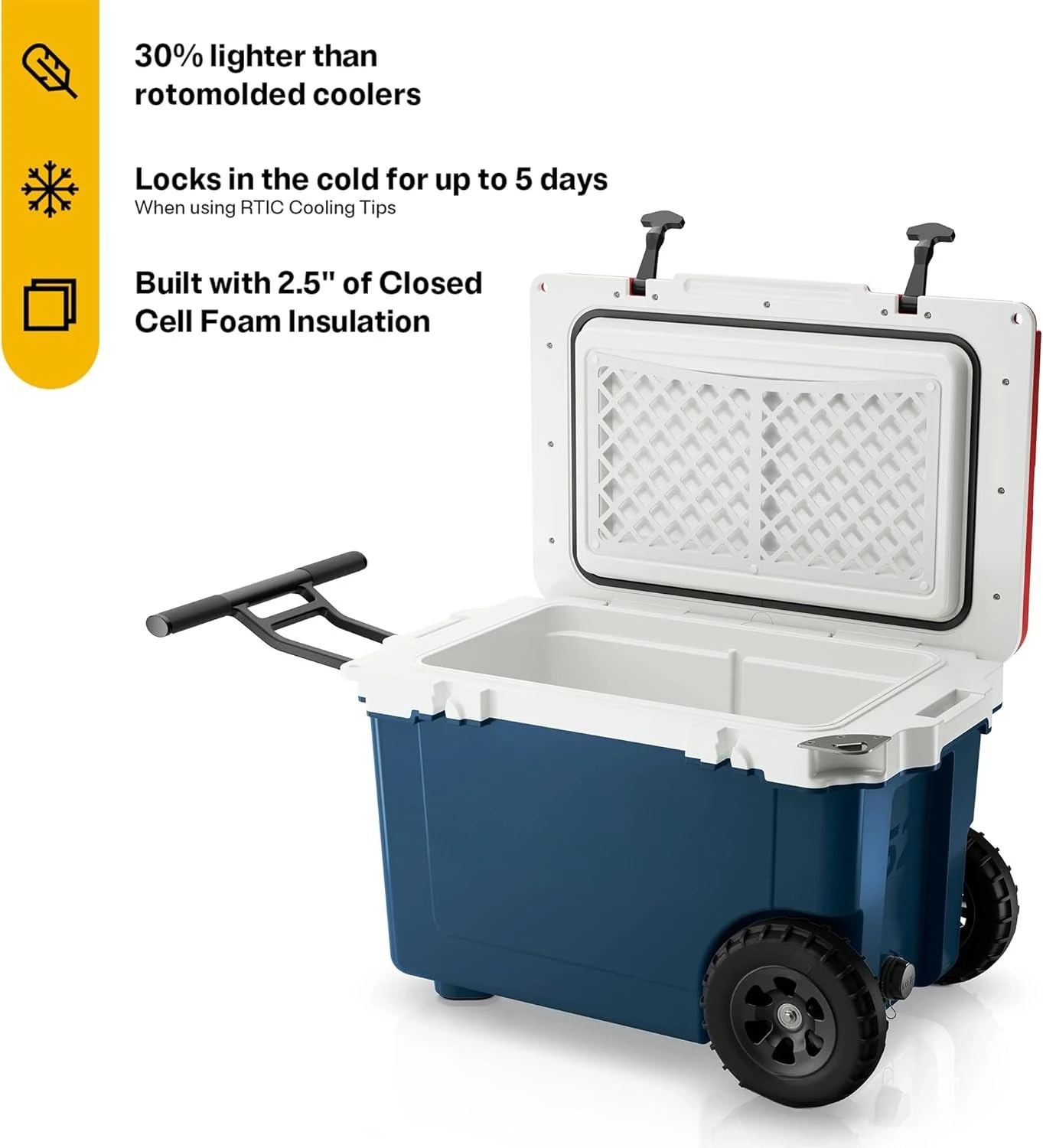 

52 Quart Ultra-Light Wheeled Hard Cooler Insulated Portable Ice Chest Box for Beach, Drink, Beverage, Camping, Picnic