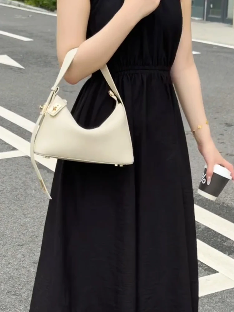 حقيبة هوبو جلدية بيضاء للنساء، حقيبة يد للعمل، حقيبة كتف واحدة، حقيبة فاخرة بتصميم بسيط وراقي للمكتب