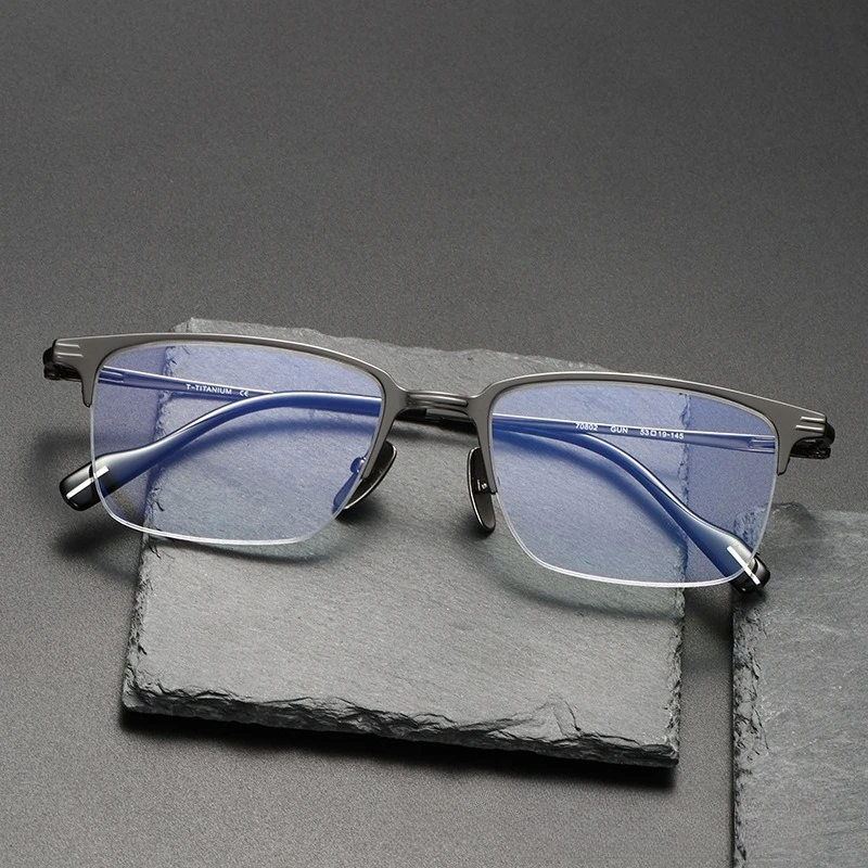 Titanium Large Half Frame Glasses 70802 Men's Casual Business Eyebrow Myopia Lenses Prescription Women Eyewear for Blue Light