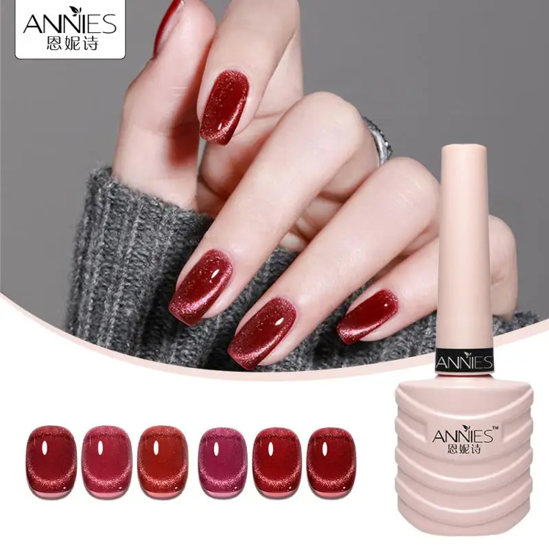 Annies-Verniz de Gel UV Semi Permanente, Manicure, Olho de Gato Magnético, Efeito Glitter, Cor Vermelha, Gato, 10ml