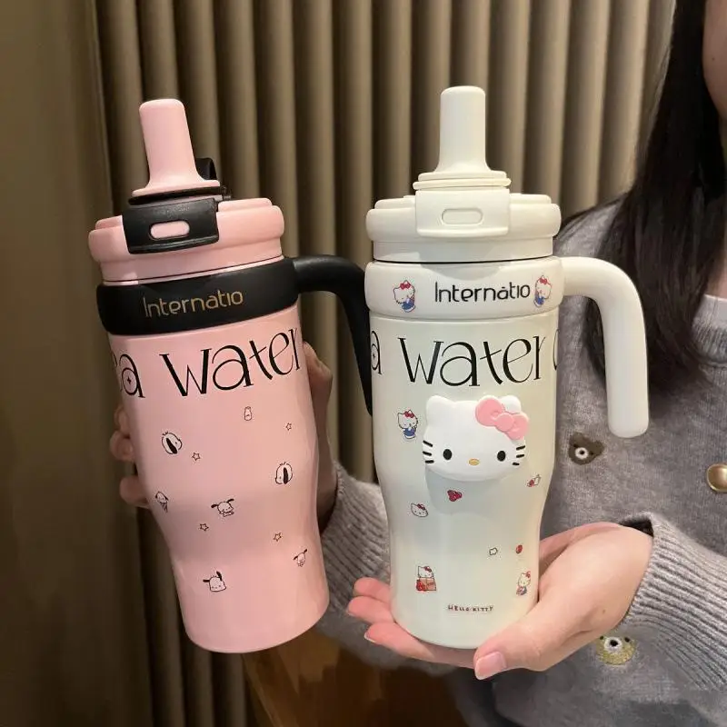 

Очаровательный мультфильм Sanrio Hello Kittye, большая емкость, чашка для воды, новинка лета, 550 мл, соломенная изолированная чашка, подарок другу на праздник