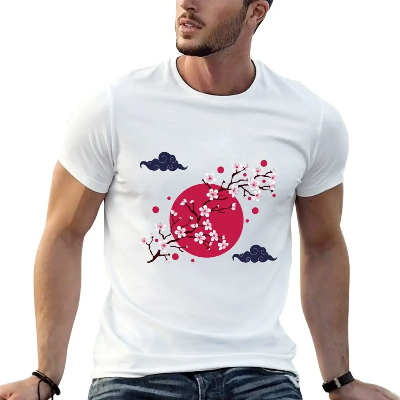 

Japan Cherry Blosom T-Shirt quick drying for a boy anime stuff street wear Men's cotton t-shirt