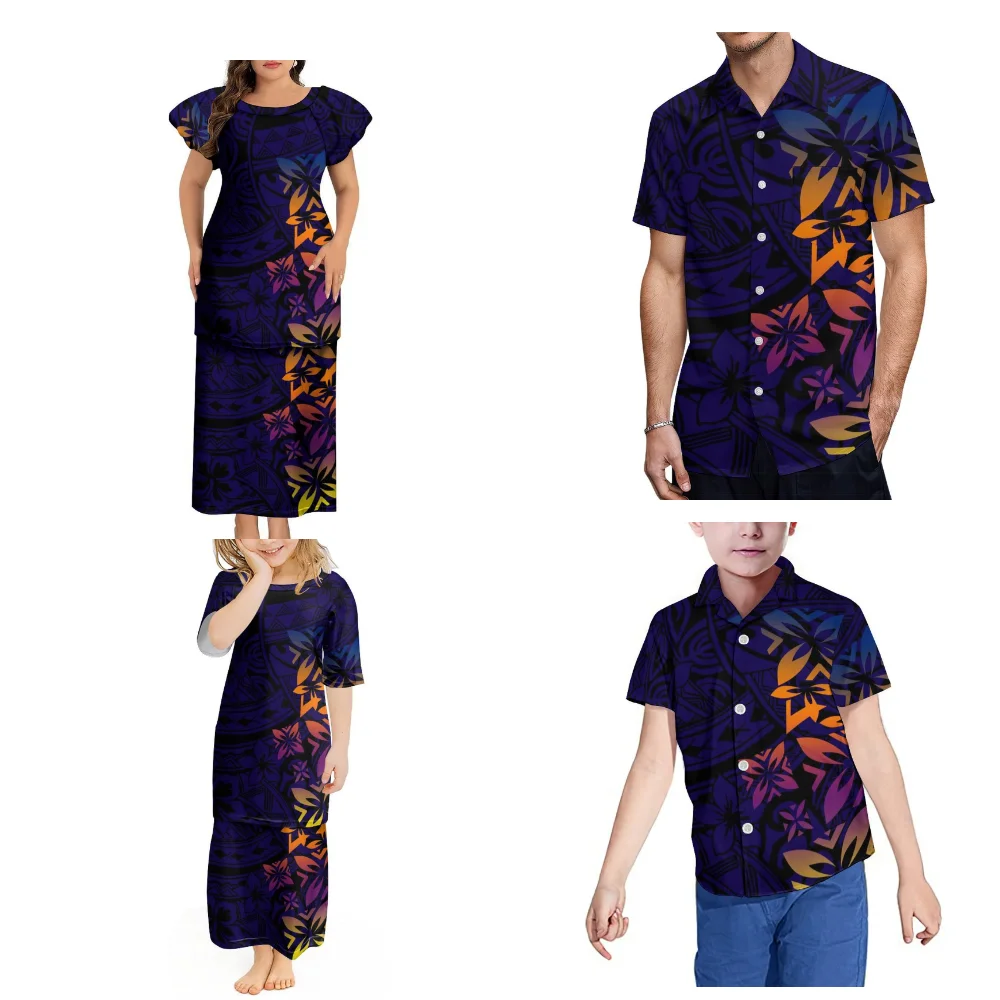 

High-Quality Polynesian Custom-Made Puletasi Women'S Suit Dress Round-Neck Butterfly-Sleeve Evening Dress Men'S Casual Shirt