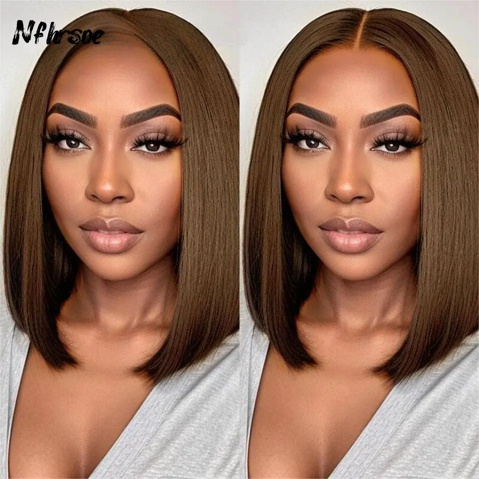 

Highlight Glueless Chocolate Brown Short Bob Cut Wig 13x4 HD Lace Front Wigs Straight Bob Wig HD Lace Closure Human Hair Wigs