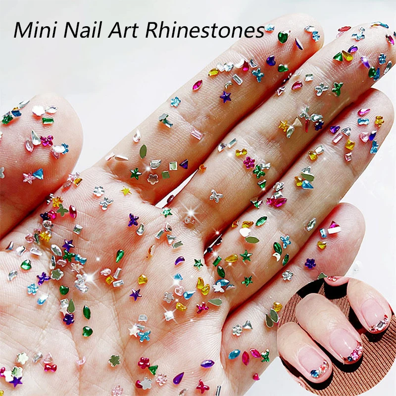 1000 ピース/バッグミニネイルスターラインストーンスター愛ハート水滴花幾何学的形状ネイルアートラインストーンセット盛り合わせ DIY デコ