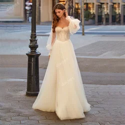Sweetheart Illusion Tulle Wedding Dresses Elegant A Line Bride Dress Corest Puff Sleeves Bridal Gowns Plus Size Dress Wedding