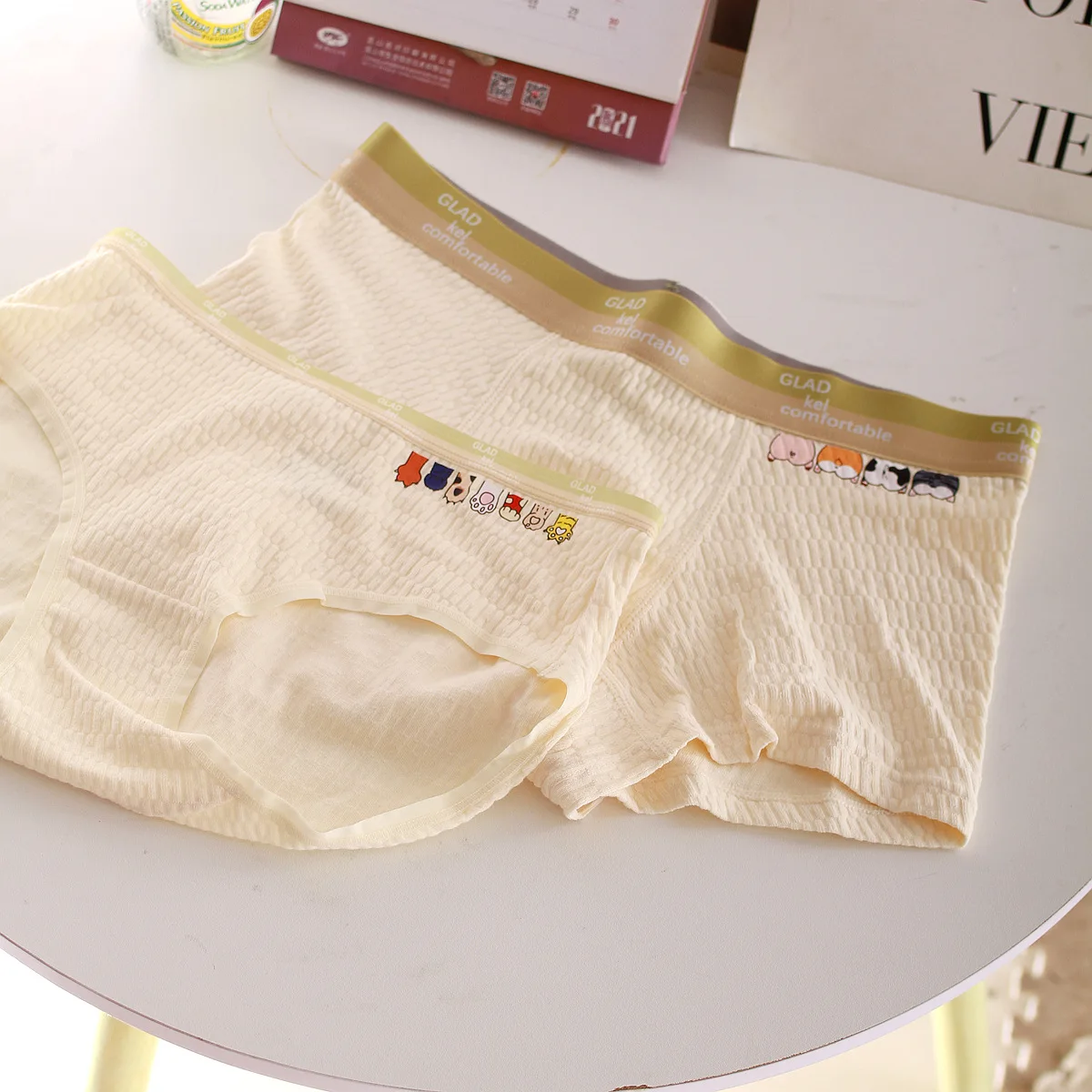 Cute Couple Underwear Men Boxer Shorts Women Briefs Thread Cotton Panties Cozy Lingerie Lovers Underpants Boyfriend Girlfriend